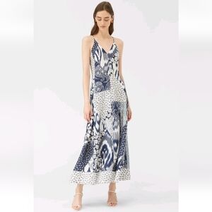 Rebecca Taylor Navy and White Patchwork Maxi Dress